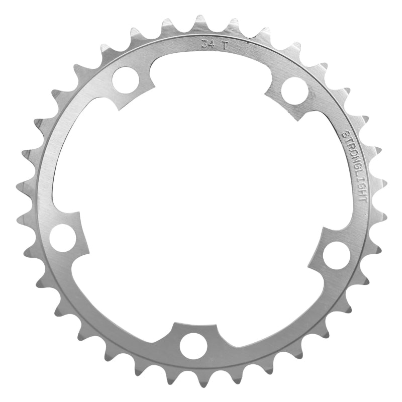 Plateau route Stronglight 5 branches 110 mm type Shimano intérieur argent Dural 10-9 v – 34 dents