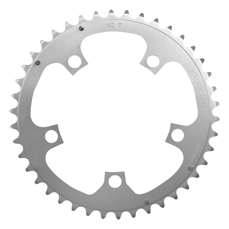 Plateau route Stronglight 5 branches 110 mm type Shimano intérieur argent Dural 10-9 v – 42 dents