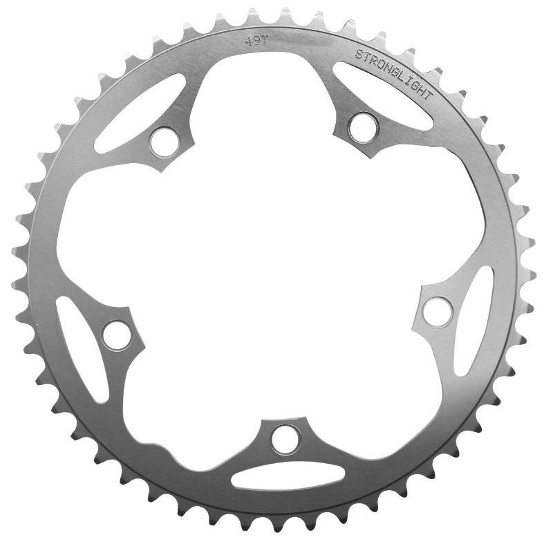 Plateau route Stronglight 5 branches 130 mm type Shimano argent Dural 8-9 v – 49 dents