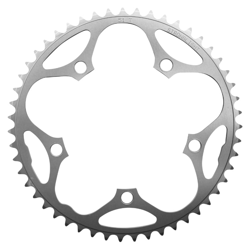 Plateau route Stronglight 5 branches 130 mm type Shimano argent Dural 8-9 v – 51 dents