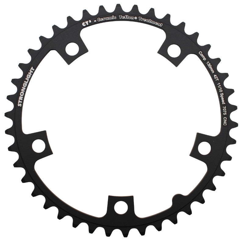 Plateau route Stronglight 5 branches 130 mm type Shimano intérieur noir CT2 10-11 v – 42 dents
