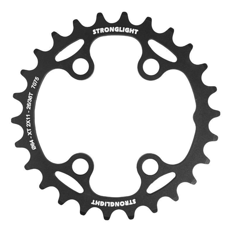 Plateau VTT Stronglight 4 branches 64 mm pour Shimano XT M8000-SLX M7000 intérieur double noir 11 v – 26 dents