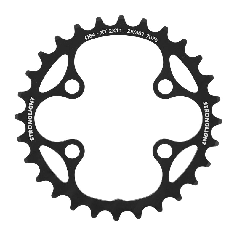 Plateau VTT Stronglight 4 branches 64 mm pour Shimano XT M8000-SLX M7000 intérieur double noir 11 v – 28 dents