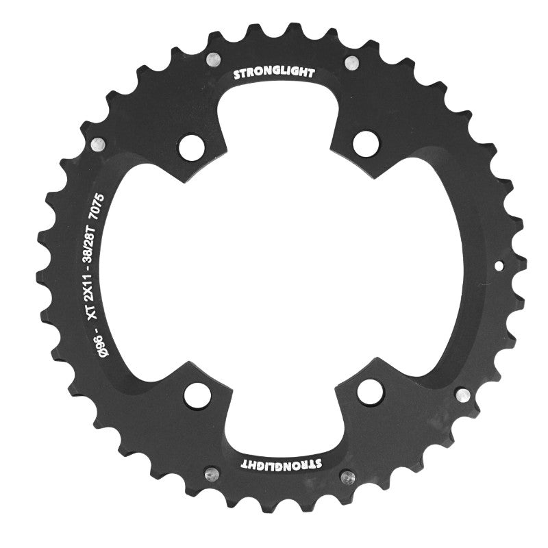 Plateau VTT Stronglight 4 branches 96 mm pour Shimano XT M8000-SLX M7000 extérieur double noir 11 v – 38 dents