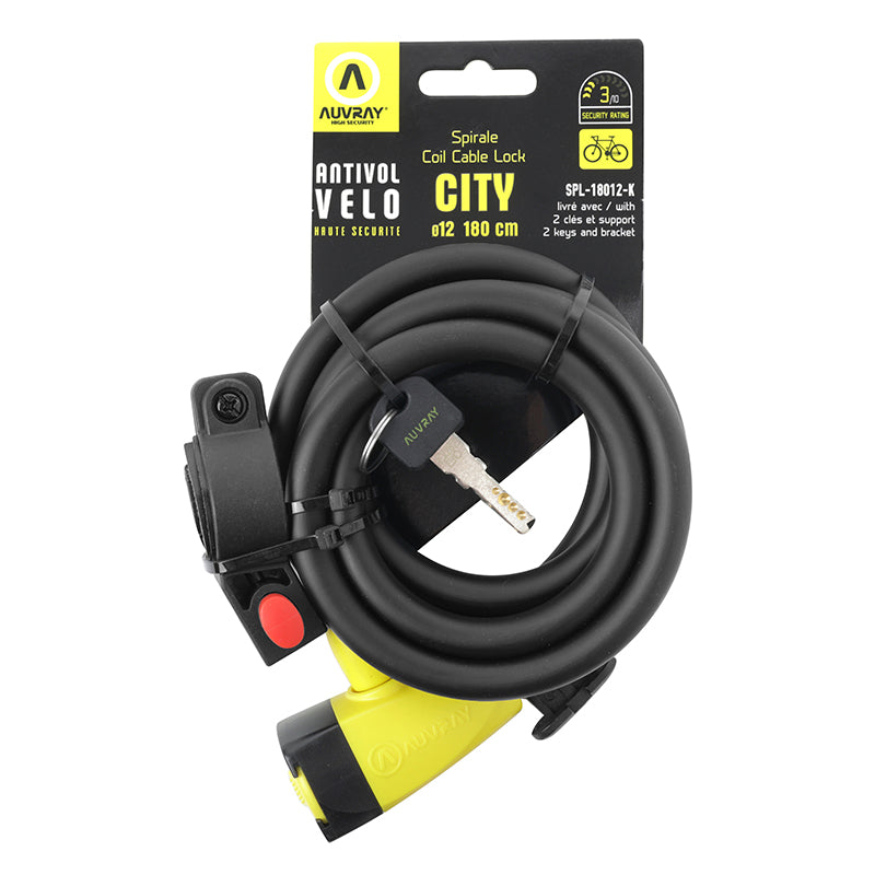 Antivol spirale à clé Auvray Ø 12 mm 1,80 m noir mat avec support – vue 3