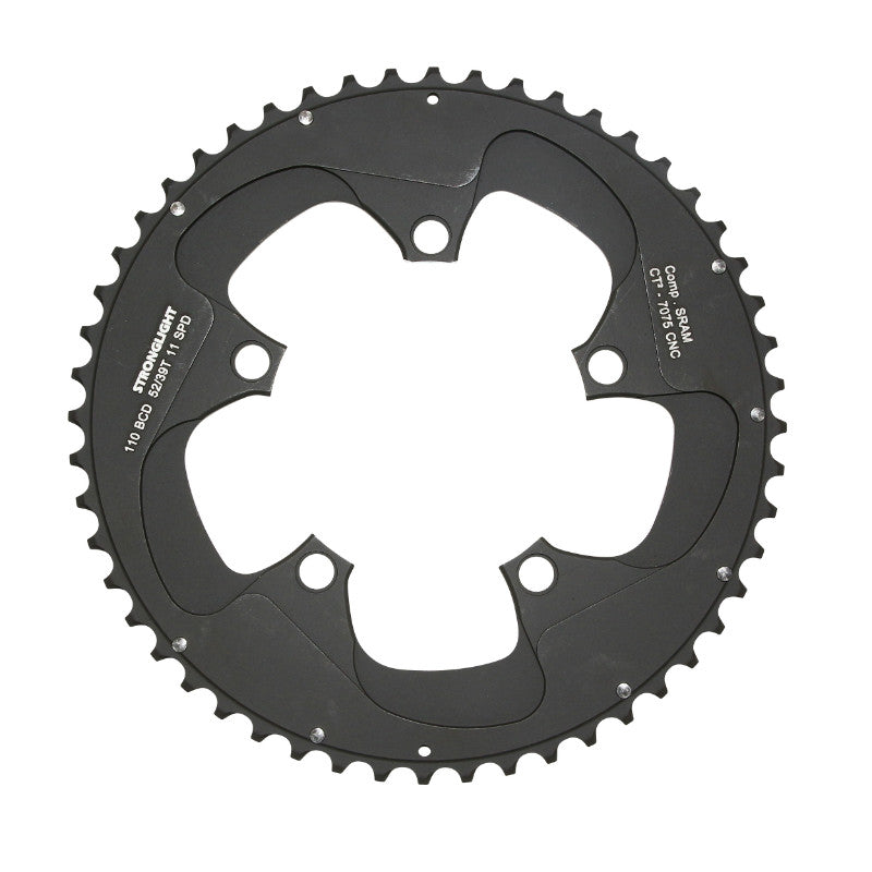 Plateau route Stronglight 5 branches 110 mm pour SRAM Red, Force, Rival extérieur noir CT2 11 v – 52 39