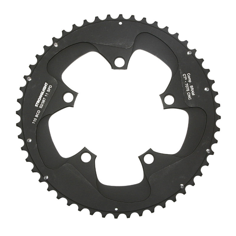 Plateau route Stronglight 5 branches 110 mm pour SRAM Red, Force, Rival extérieur noir CT2 11 v – 52 36