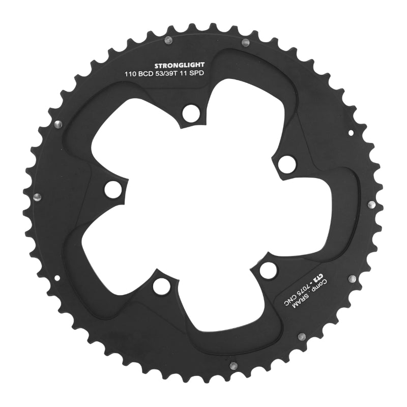Plateau route Stronglight 5 branches 110 mm pour SRAM Red, Force, Rival extérieur noir CT2 11 v – 53 39