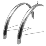 Garde-boue city 28" P2R inox argent 50 mm avec tringles (paire)