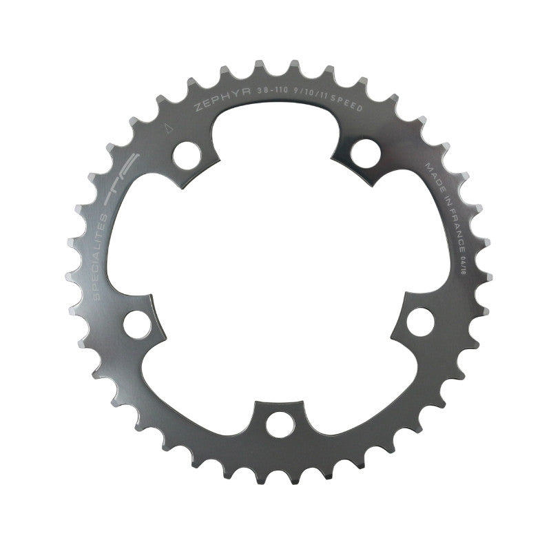 Plateau route TA Zephyr 5 br. 110 mm type Shimano intérieur argent 9-10 v – 38 dents