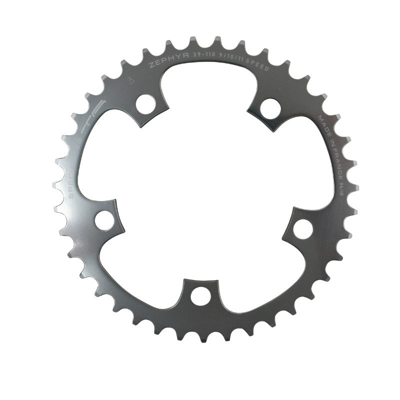 Plateau route TA Zephyr 5 br. 110 mm type Shimano intérieur argent 9-10 v – 39 dents
