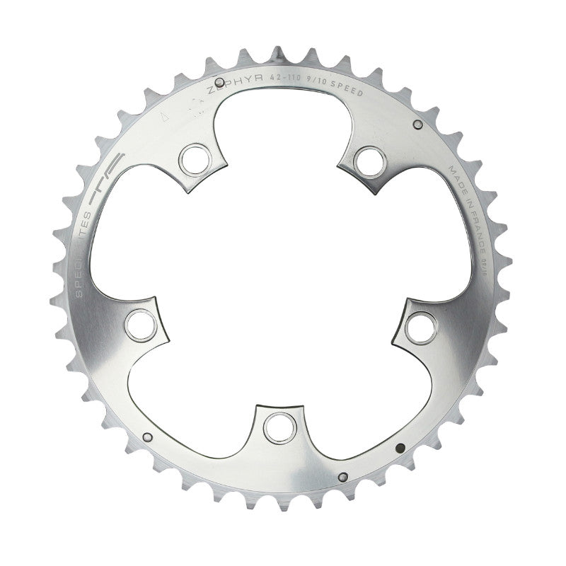 Plateau route TA Zephyr 5 br. 110 mm type Shimano extérieur argent 9-10 v – 42 dents