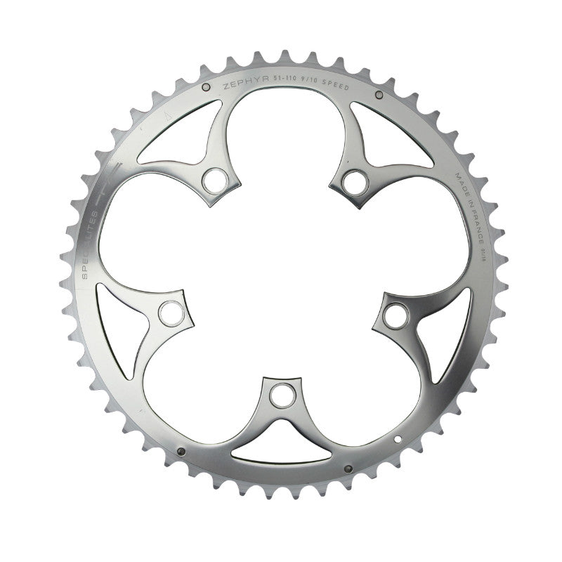 Plateau route TA Zephyr 5 br. 110 mm type Shimano extérieur argent 9-10 v – 51 dents