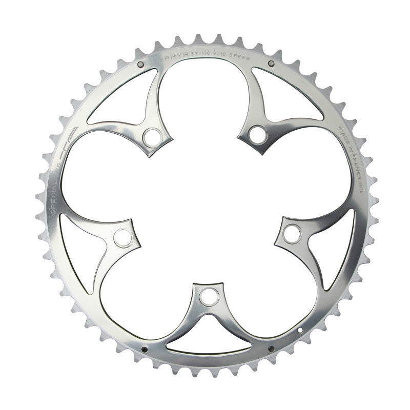 Plateau route TA Zephyr 5 br. 110 mm type Shimano extérieur argent 9-10 v – 52 dents