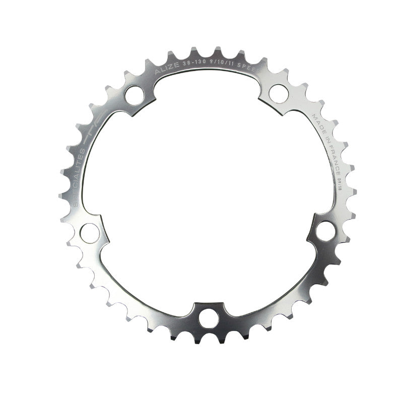 Plateau route TA Alize 5 br. 130 mm type Shimano intérieur argent 8-9-10 v – 38 dents
