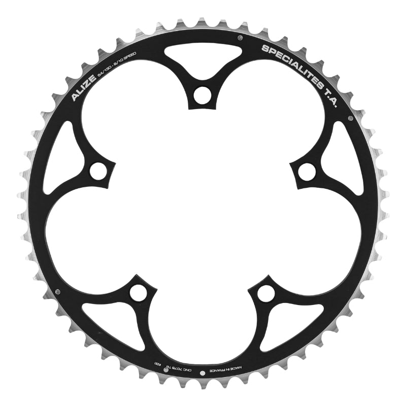 Plateau route TA Alize 5 br. 130 mm type Shimano extérieur noir 8-9-10 v – 54 dents