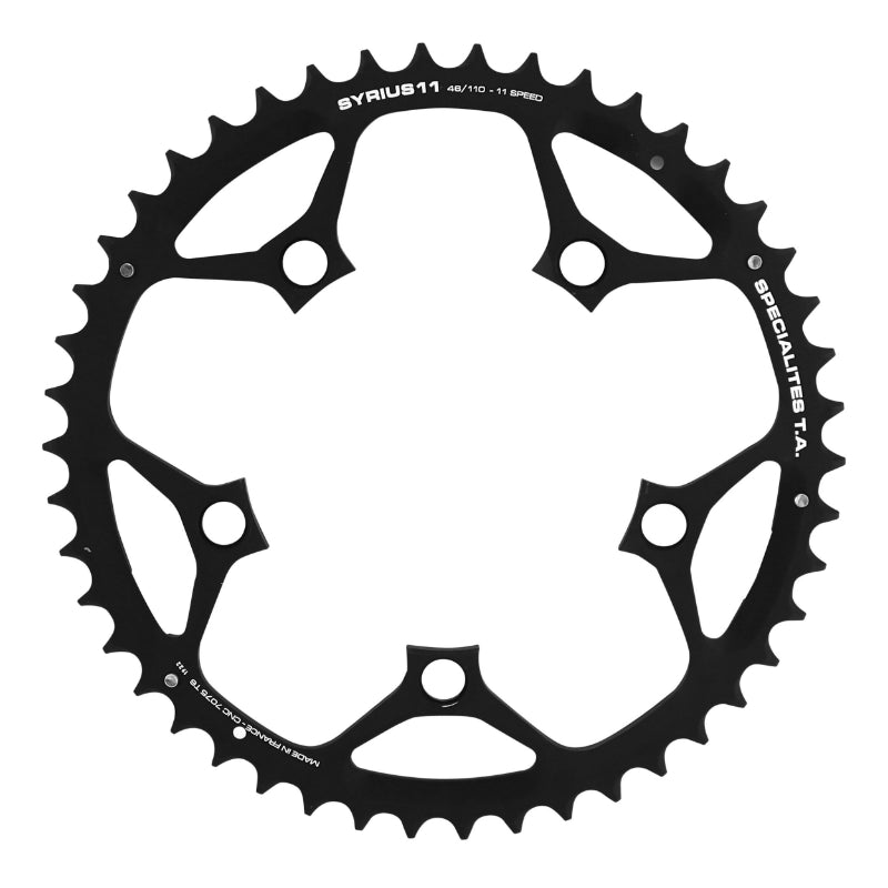 Plateau route TA Syrius 5 br. 110 mm type Shimano extérieur noir 10-11 v – 46 dents