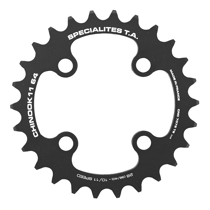 Plateau VTT TA Chinook 4 br. 64 mm pour Shimano-SRAM-FSA intérieur double noir 10-11 v – 26 dents