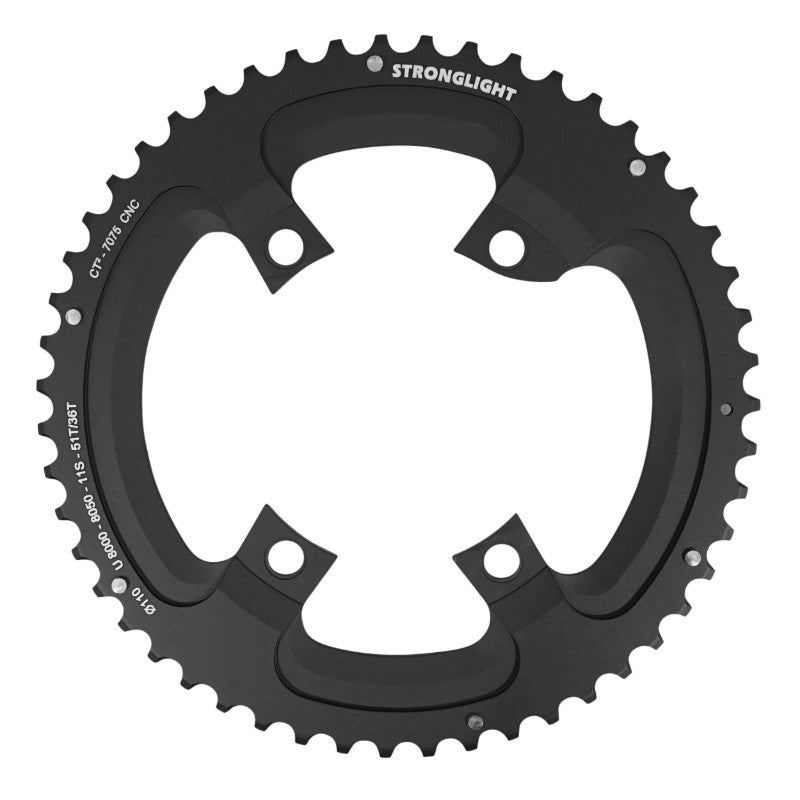 Plateau route Stronglight 4 branches 110 mm pour Shimano Ultegra R8000-R8050 extérieur noir CT2 11 v – 51 dents