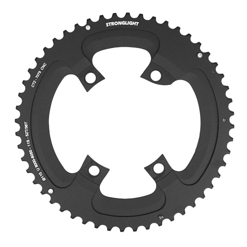 Plateau route Stronglight 4 branches 110 mm pour Shimano Ultegra R8000-R8050 extérieur noir CT2 11 v – 52 dents