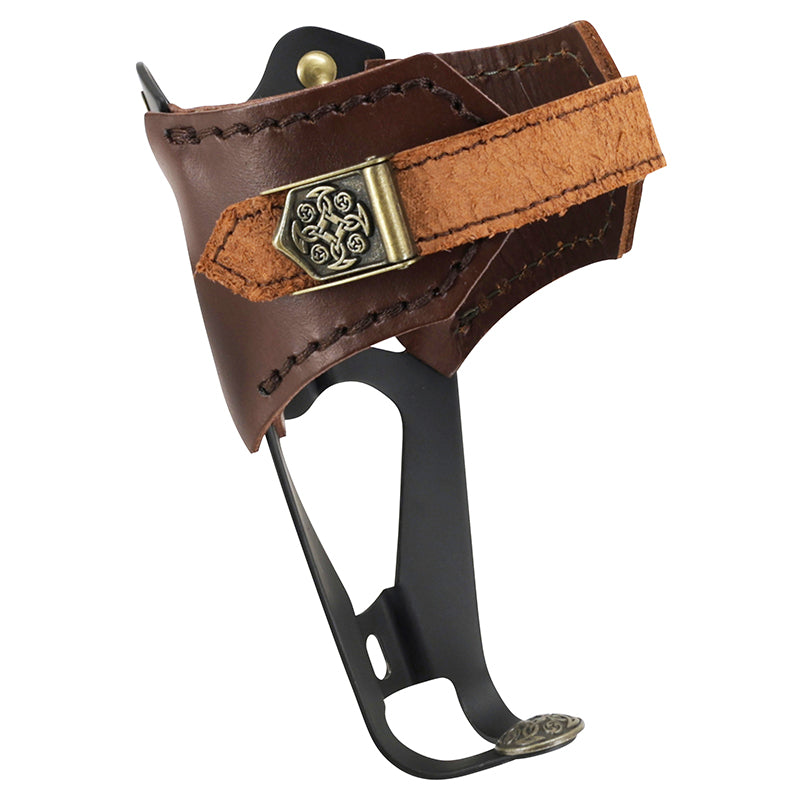Porte-bidon Newton Vintage alu noir et cuir brun