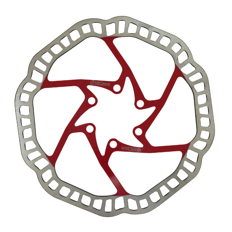 Disque de frein Newton Brakco 6 trous avec vis – 180 mm Argent centre rouge