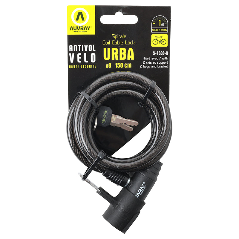 Antivol spirale à clé Auvray Ø 8 mm 1,50 m avec support – vue 3