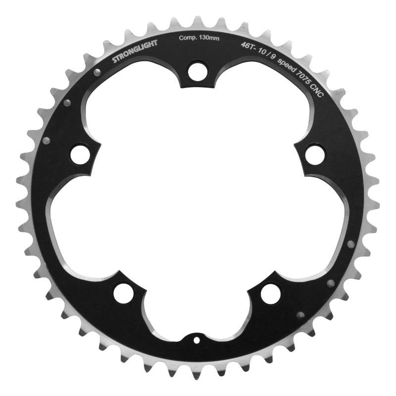 Plateau route Stronglight 5 branches 130 mm type Shimano extérieur noir 9-10 v – 46 dents