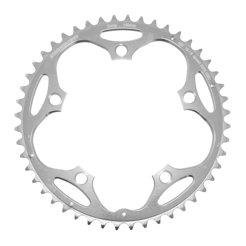 Plateau route Stronglight 5 branches 130 mm type Shimano extérieur argent 9-10 v – 48 dents
