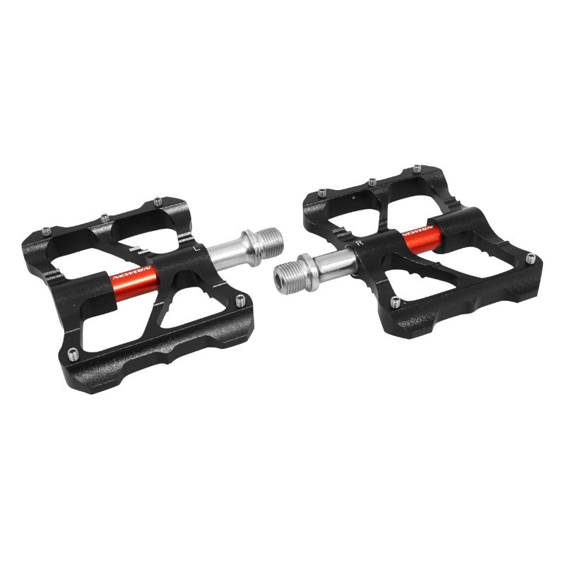 Pédales plateforme Newton alu CNC noir axe rouge à picots (paire)