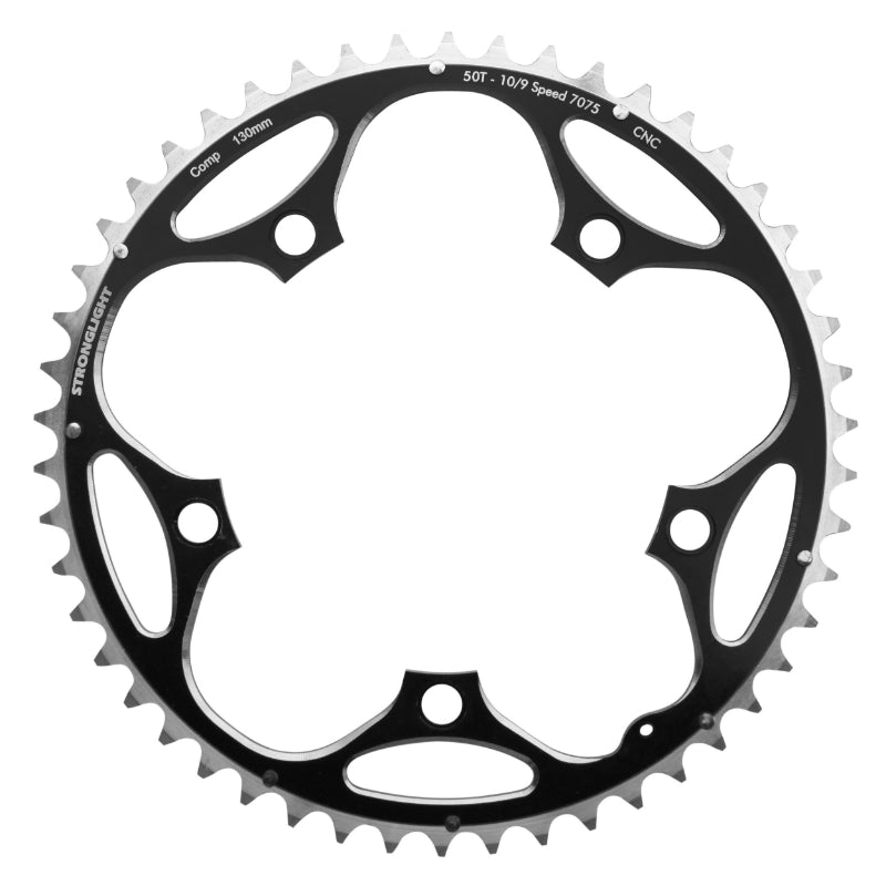 Plateau route Stronglight 5 branches 130 mm type Shimano extérieur noir 9-10 v – 50 dents