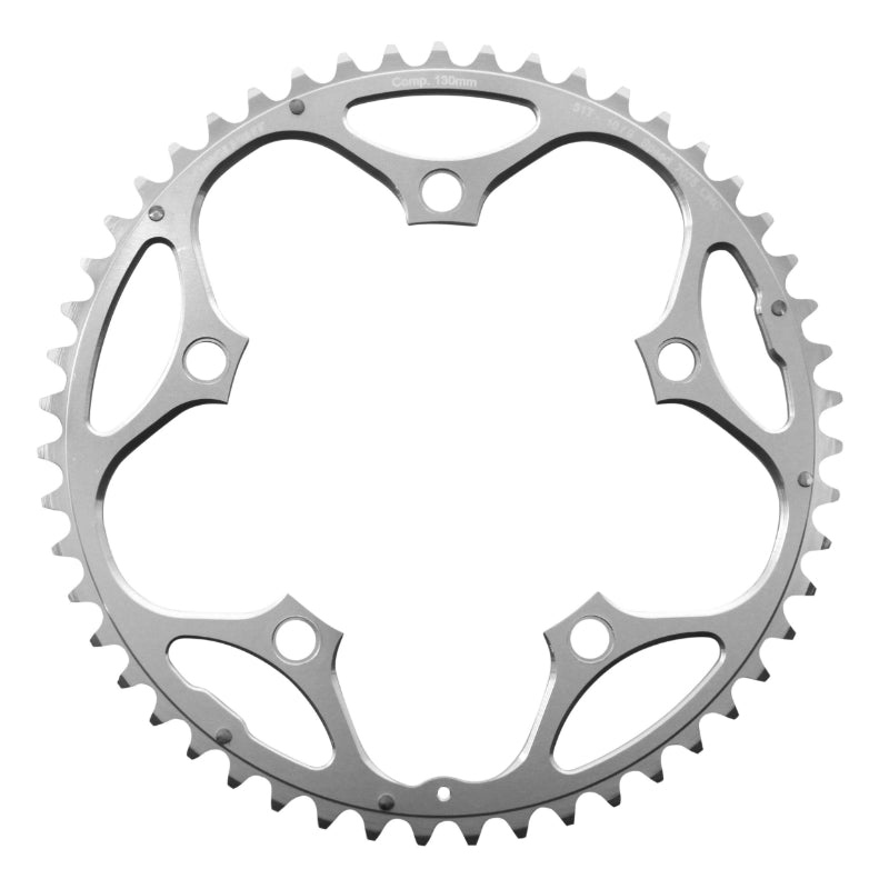 Plateau route Stronglight 5 branches 130 mm type Shimano extérieur argent 9-10 v – 51 dents