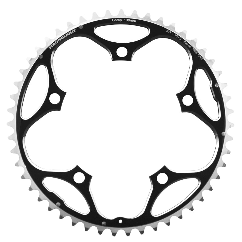 Plateau route Stronglight 5 branches 130 mm type Shimano extérieur noir 11-10 v – 51 dents