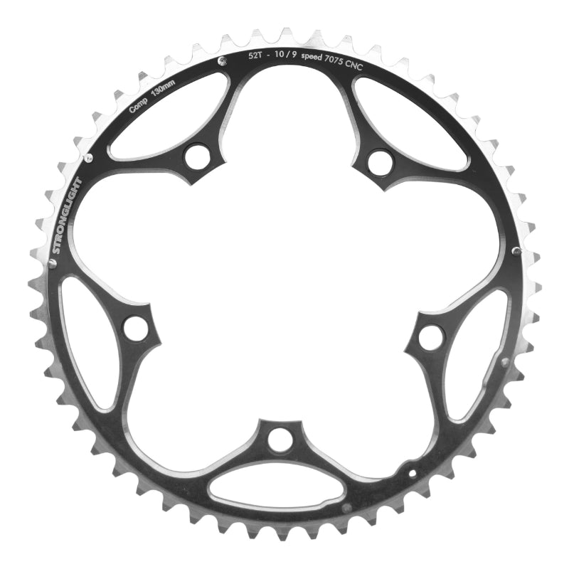 Plateau route Stronglight 5 branches 130 mm type Shimano extérieur noir 11-10 v – 52 dents