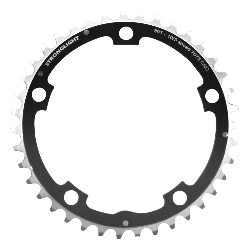 Plateau route Stronglight 5 branches 130 mm type Shimano milieu triple noir 9-10 v – 39 dents