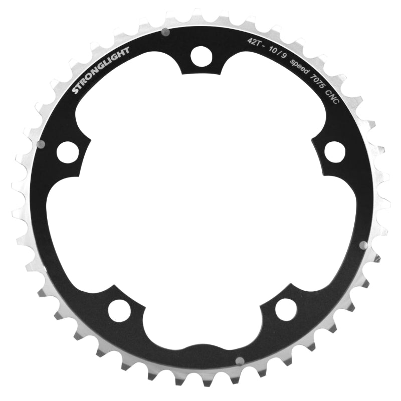 Plateau route Stronglight 5 branches 130 mm type Shimano milieu triple noir 9-10 v – 42 dents