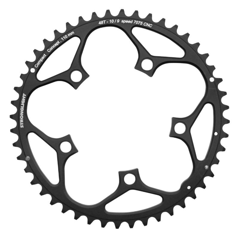 Plateau route Stronglight 5 branches 110 mm type Shimano extérieur noir 9-10 v – 48 dents