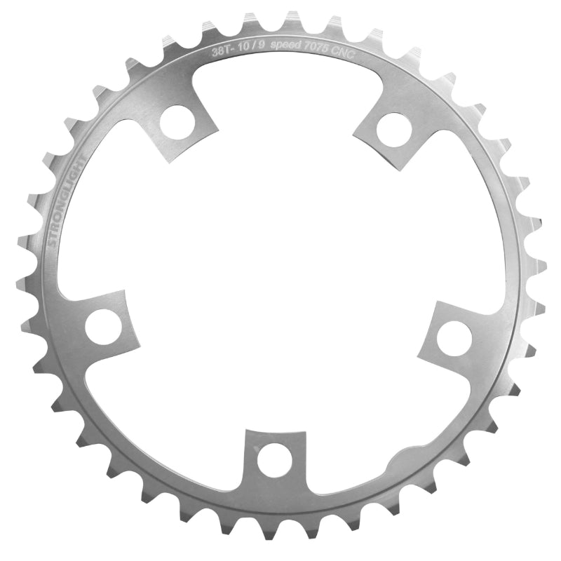 Plateau route Stronglight 5 branches 110 mm type Shimano intérieur argent 9-10 v – 38 dents