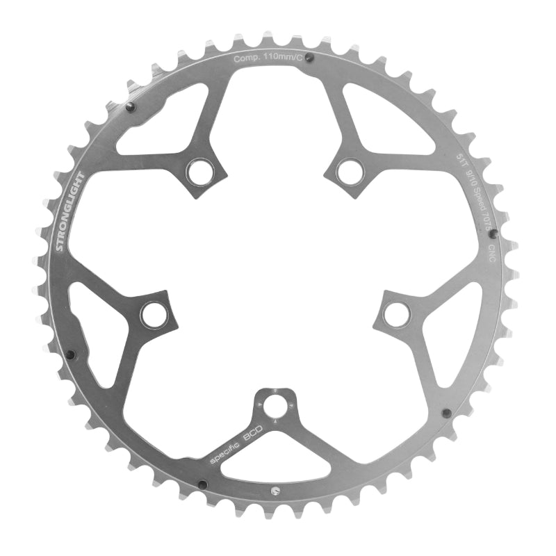 Plateau route Stronglight 5 branches 110 mm Campagnolo Ultra Torque extérieur argent 10 v – 51 dents