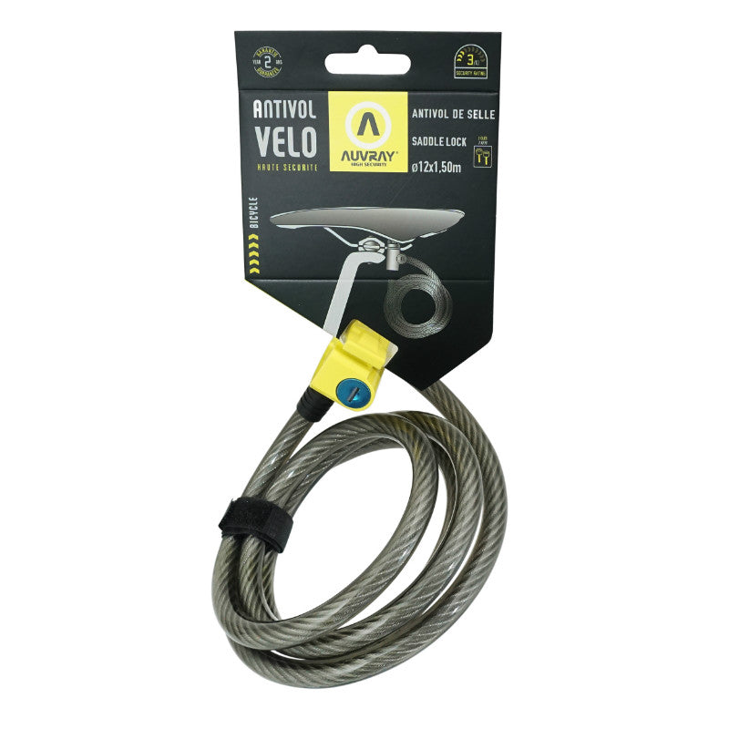 Antivol câble à clé Auvray S.Lock pour selle et vélo Ø 12 mm 1,50 m – vue 2