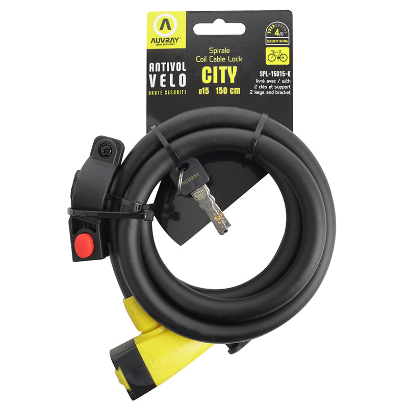 Antivol spirale à clé Auvray Ø 15 mm 1,50 m noir mat avec support – vue 3