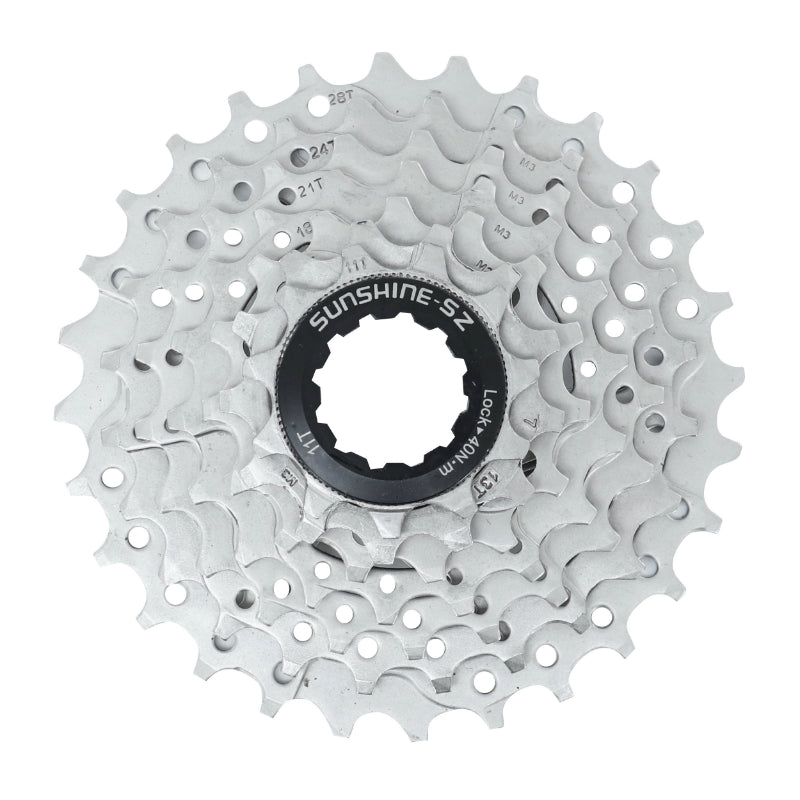 Cassette 7 vitesses P2R 11-28 argent compatible Shimano et SRAM