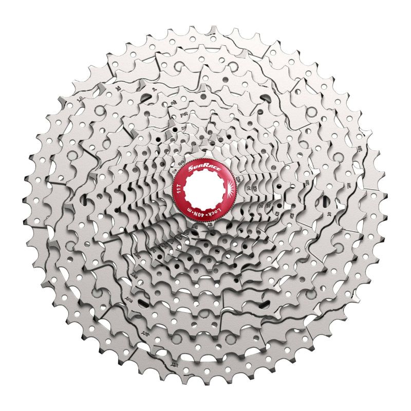 Cassette Sunrace MZ800 12 vitesses 11-51 VTT argent compatible Shimano