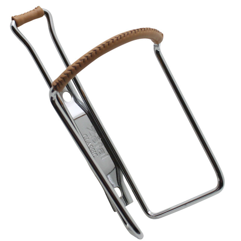 Porte-bidon Zefal Vintage acier chromé gainage cuir marron