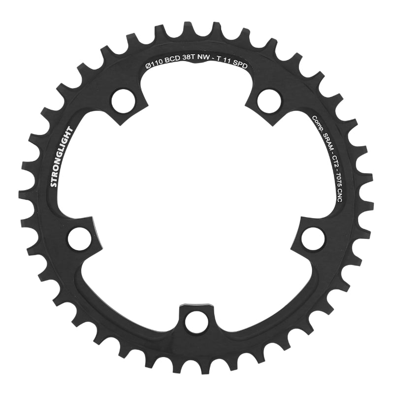 Plateau gravel Stronglight 5 branches 110 mm pour SRAM mono noir CT2 11 v narrow wide – 38 dents