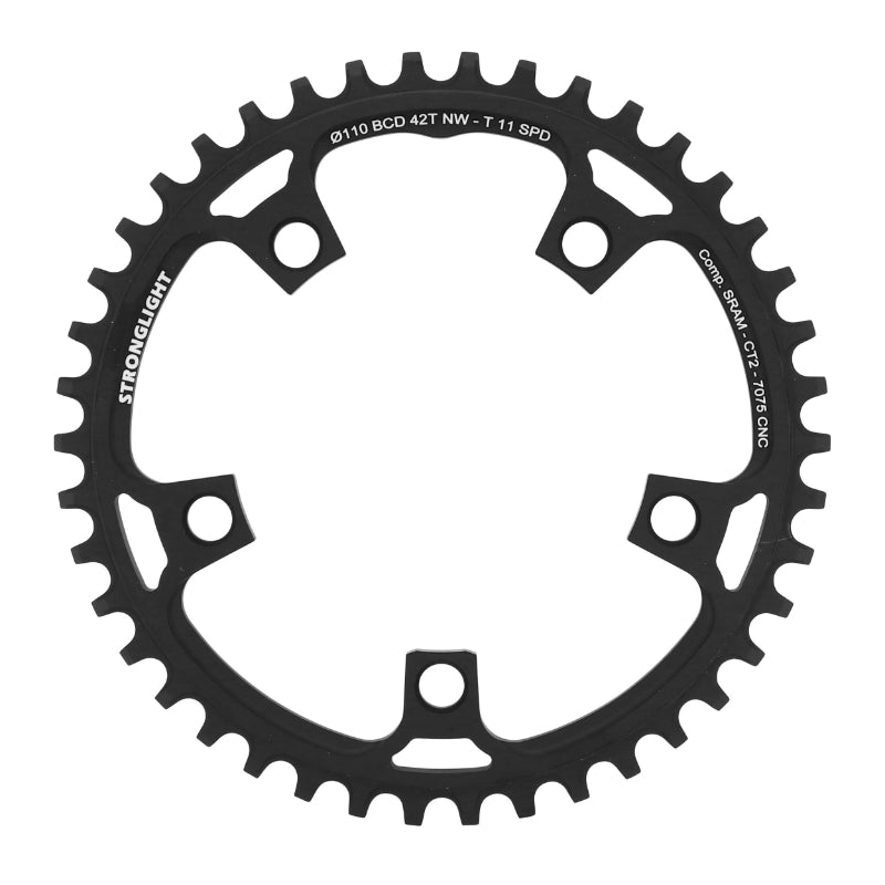 Plateau gravel Stronglight 5 branches 110 mm pour SRAM mono noir CT2 11 v narrow wide – 42 dents