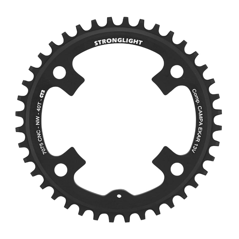 Plateau gravel Stronglight 4 branches 123 mm pour Campagnolo Ekar mono noir CT2 13 v narrow wide – 40 dents