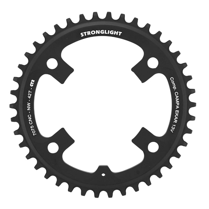 Plateau gravel Stronglight 4 branches 123 mm pour Campagnolo Ekar mono noir CT2 13 v narrow wide – 42 dents