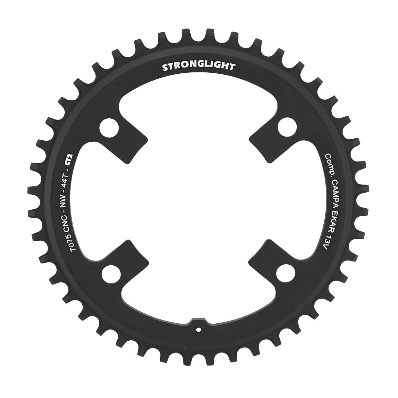 Plateau gravel Stronglight 4 branches 123 mm pour Campagnolo Ekar mono noir CT2 13 v narrow wide – 44 dents