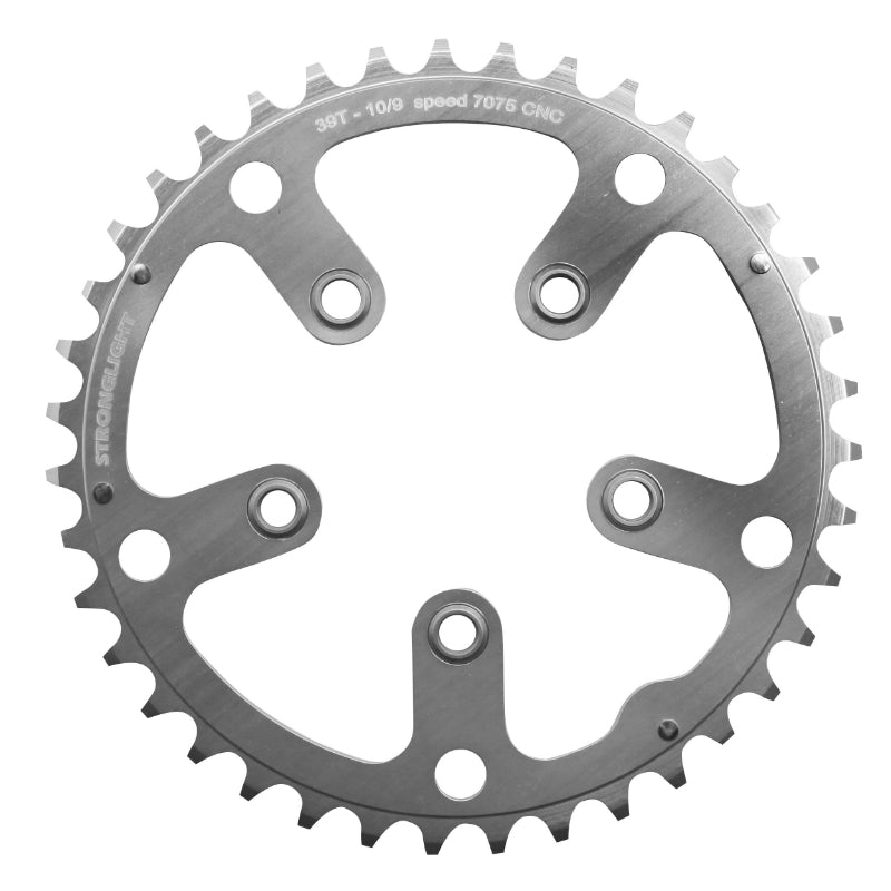 Plateau route Stronglight 5 branches 130 mm type Shimano porteur argent 9-10 v – 39 dents